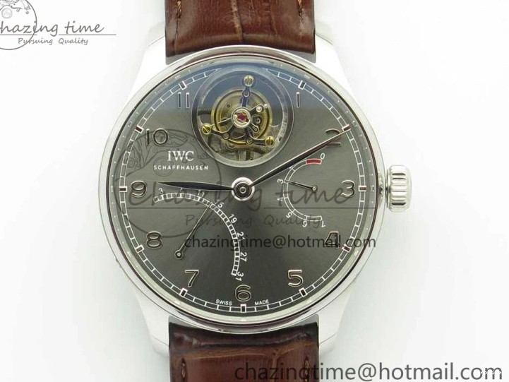 MIROTIME 0701 Lightweight Portuguese Tourbillon IW504602 SS ZF Best Edition Gray Dial on Brown Leather Strap 7177